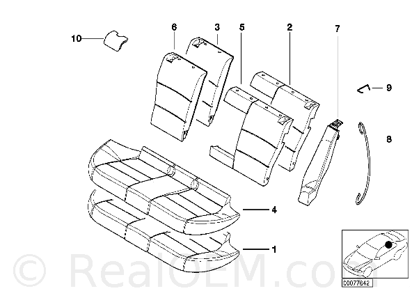 The rear seat cusion seems to be one connected peice as opposed to a left 