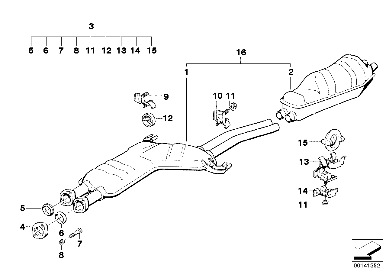 Exhaust system, rear