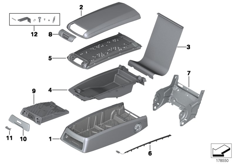 Genuine BMW 52207229366 F03 F02 Armrest Lower Section, Rear Center ARAT ANTHRAZIT (Inc. 730d, 740i & 730Li) | ML Performance UK Car Parts