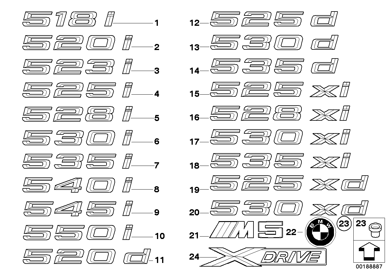 Genuine BMW 51147229910 E60 E61 Lettering Right - X-DRIVE - (Inc. 525xi, 530xi & 525xd) | ML Performance UK Car Parts