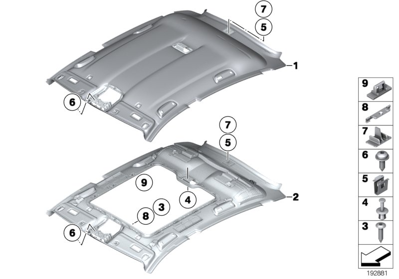 Genuine BMW 51449167631 Molded Roof Lining F Panoramic Roof EVERESTGRAU (Inc. 535i, 550iX & 550i) | ML Performance UK Car Parts