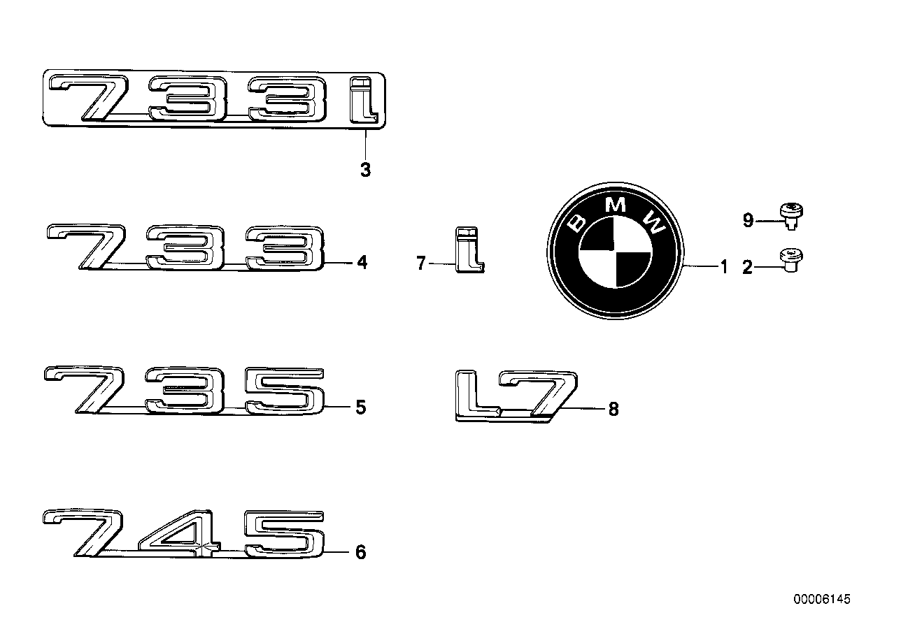 Genuine BMW 51141869985 E23 Emblem Plugged In Rear 