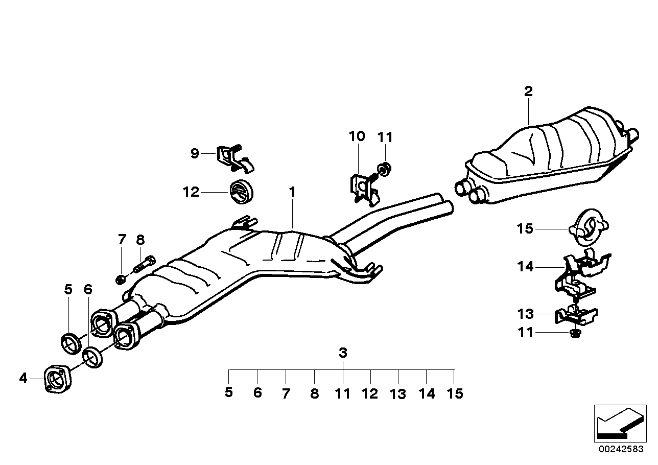 Genuine BMW 18129068598 E34 Center Muffler (Inc. 530i) | ML Performance UK Car Parts