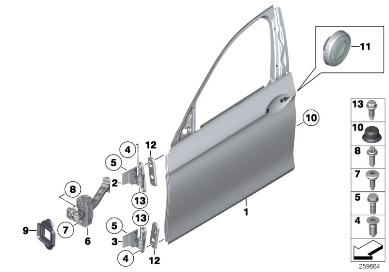 Genuine BMW 41517259591 F10 F11 Left Upper Front Door Hinge (Inc. 520d ed, 520i & M5) | ML Performance UK Car Parts