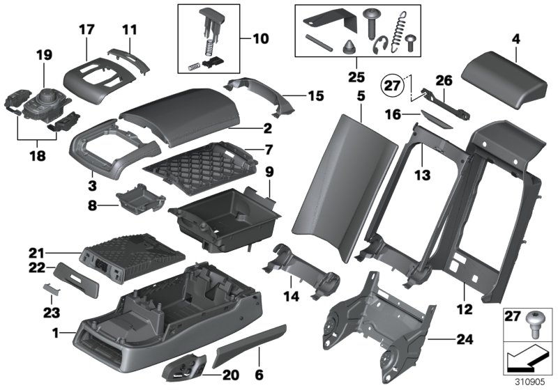 Genuine BMW 52207229384 Armrest Lower Section, Rear Center NASW SCHWARZ (Inc. 750LiX, 760LiS & 750iX) | ML Performance UK Car Parts