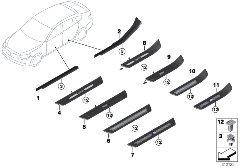 Genuine BMW 51477337016 F07 Cover, Door Sill, Lighted, Rear Right BMW (Inc. 550iX, 528i & 550i) | ML Performance UK Car Parts