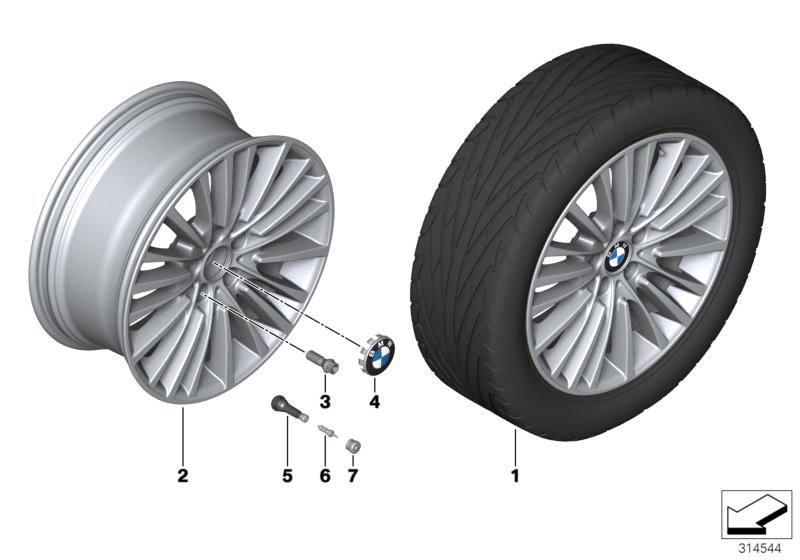 Genuine BMW 36116857670 F10 F13 Gloss-Turned Light Alloy Rim 9JX19 ET:44 (Inc. 520d, M550dX & 550i) | ML Performance UK Car Parts