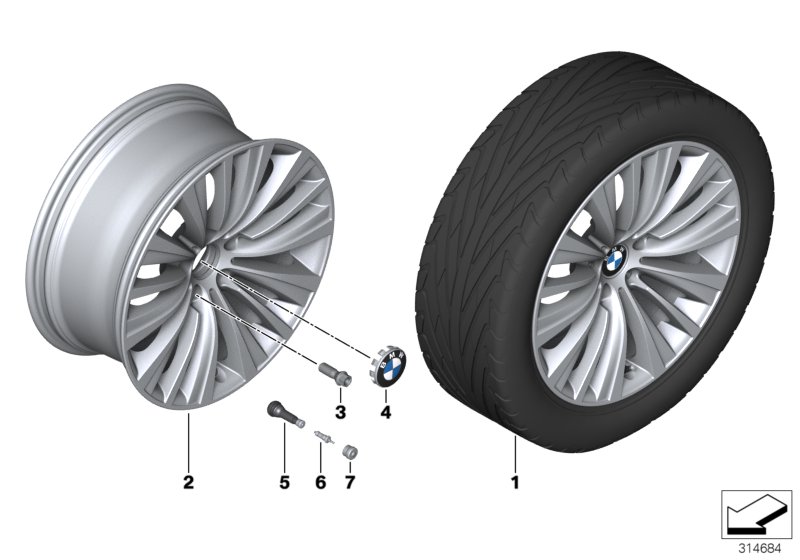 Genuine BMW 36116857675 F01 F04 F07 Gloss-Turned Light Alloy Rim 8,5JX19 ET:25 (Inc. Hybrid 7L, 535dX & 740d) | ML Performance UK Car Parts