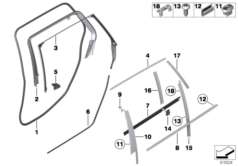 Genuine BMW 51357392182 F11 F11 Finisher Window Frame Top Rr Door ALU SATINIERT (Inc. 535i, 523i & 535d) | ML Performance UK Car Parts