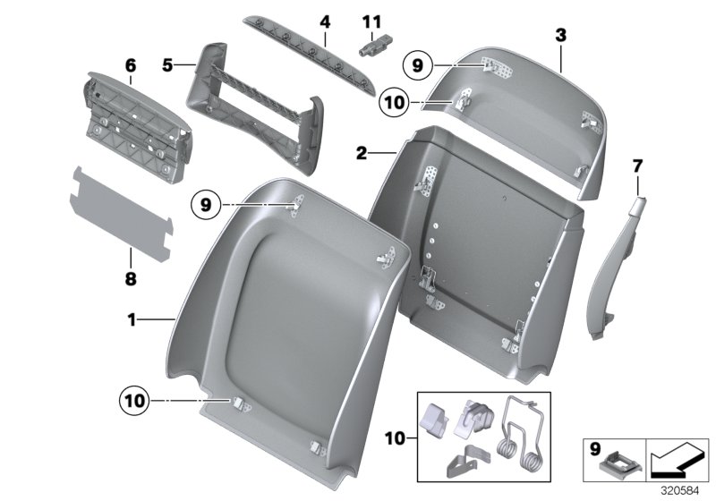 Genuine BMW 52107844594 F10 Rear Section, Comfort Seat, Upper X3A9 SILV.STONE (Inc. M5) | ML Performance UK Car Parts