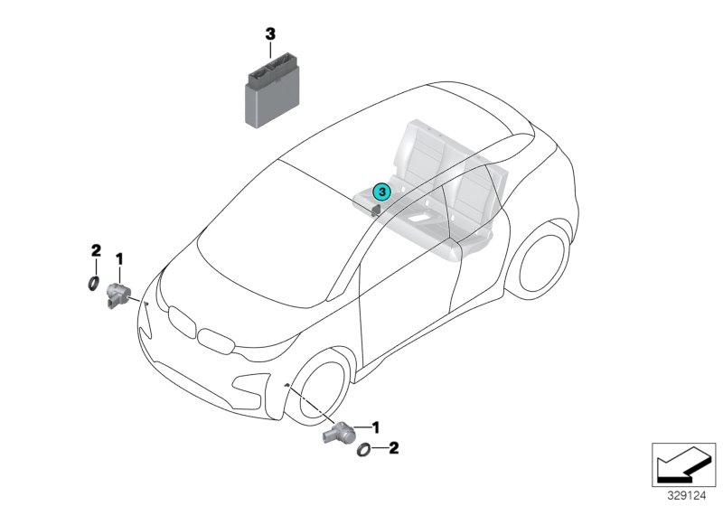 Genuine BMW 66209311257 Ultrasonic Sensor, Laurus Gray WB89 (Inc. i3 60Ah, i3 60Ah Rex & i3s 120Ah Rex) | ML Performance UK Car Parts