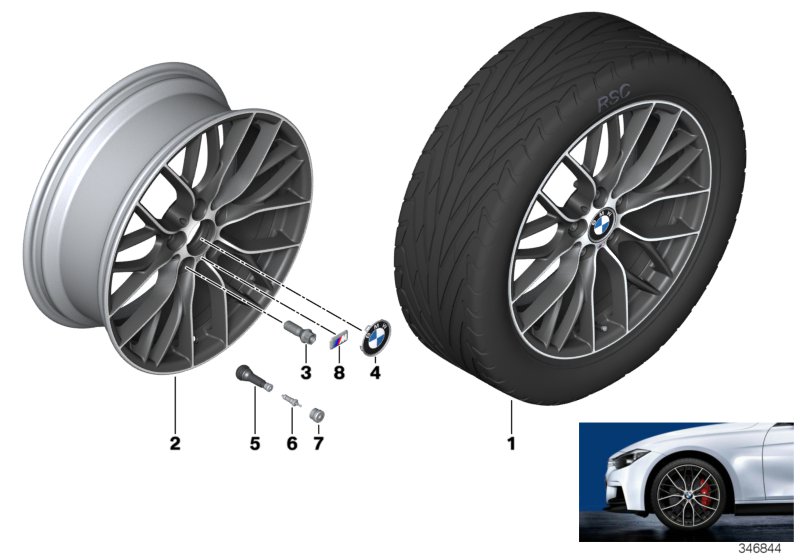 Genuine BMW 36116796264 F32 F30 F33 Gloss-Turned Light Alloy Wheel Set (Inc. 328i, 430d & 318i) | ML Performance UK Car Parts