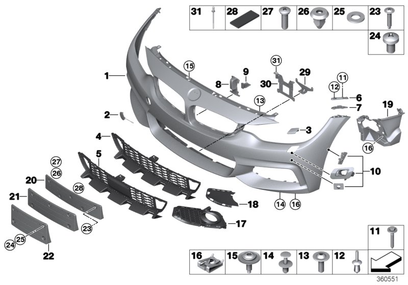 Genuine BMW 51118056493 F36 F32 Grill, Bumper, Front, Left RACE (Inc. 435i, 440i & 428i) | ML Performance UK Car Parts