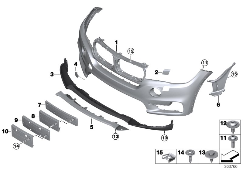 Genuine BMW 51117378615 F15 Trim Cover, Bumper, Primed, Front PMA (Inc. X5) | ML Performance UK Car Parts