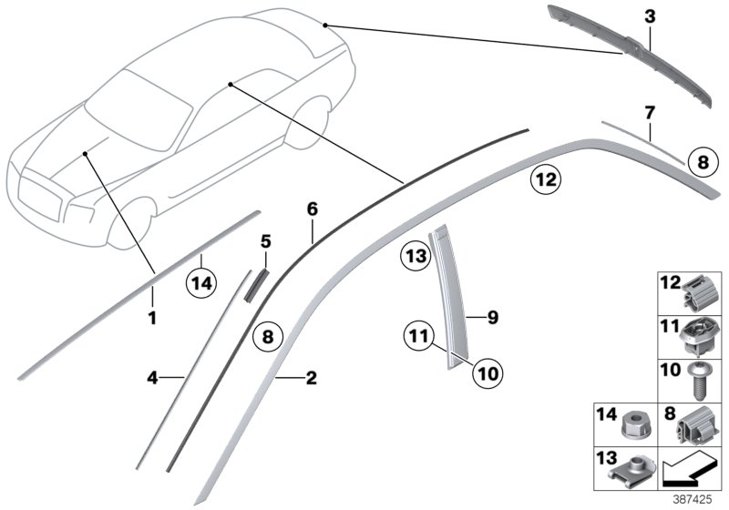 Genuine BMW 51137210628 RR4 Clip, Moulding, Side Frame (Inc. Ghost) | ML Performance UK Car Parts