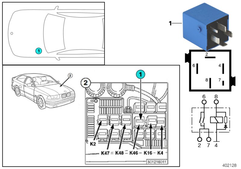 Genuine BMW 61358370510 E36 Relay For High Beam K46 US (Inc. Z3) | ML Performance UK Car Parts