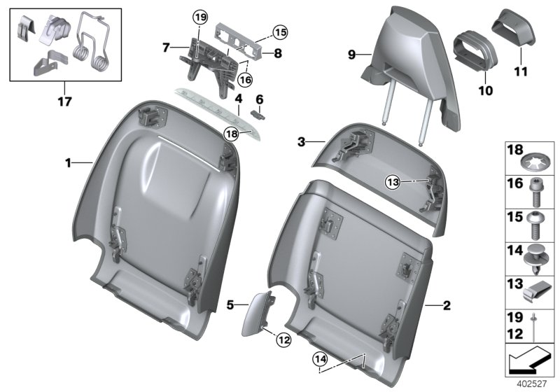 Genuine BMW 52108053450 Rear Section, Comfort Seat, Upper SILVERSTONE (Inc. X5 M & X6 M) | ML Performance UK Car Parts