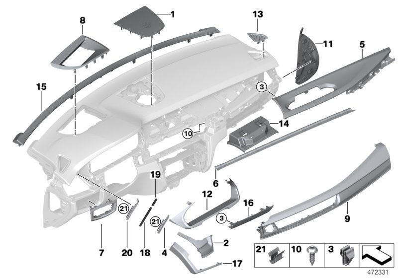 Genuine BMW 51459317696 F16 TriCover I-Panel Leather Top Right SCHWARZ/GRAU (Inc. X6 & X5 M) | ML Performance UK Car Parts