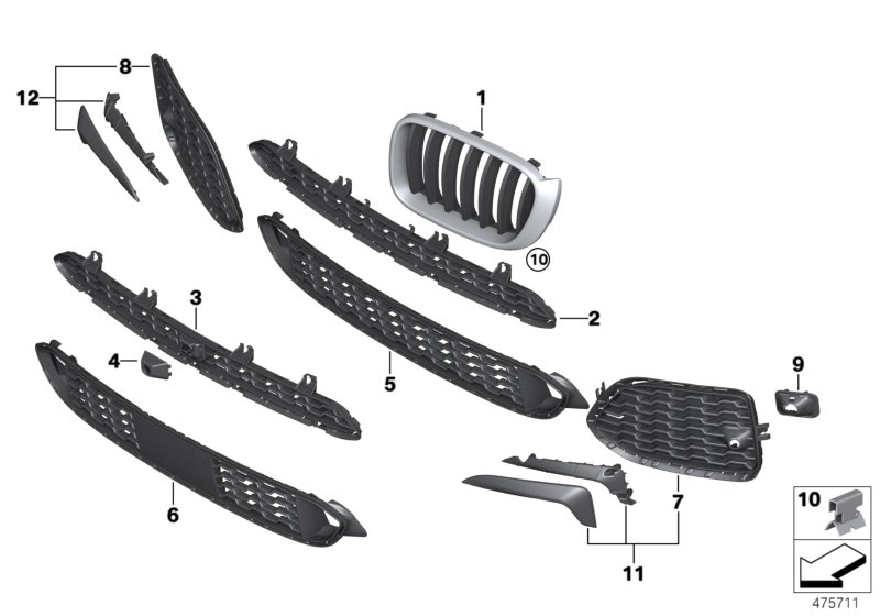 Genuine BMW 51117419888 F25 F26 Grille, Front, Right MPA (Inc. X4 M40iX, X3 28i & X3 30dX) | ML Performance UK Car Parts