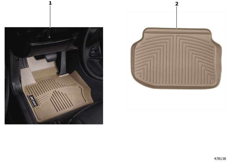 Genuine BMW 82112317870 F31 F30 All Weather Floor Liners, Front - Beige F30 3 SERIES (Inc. 328i, 340i & 330e) | ML Performance UK Car Parts