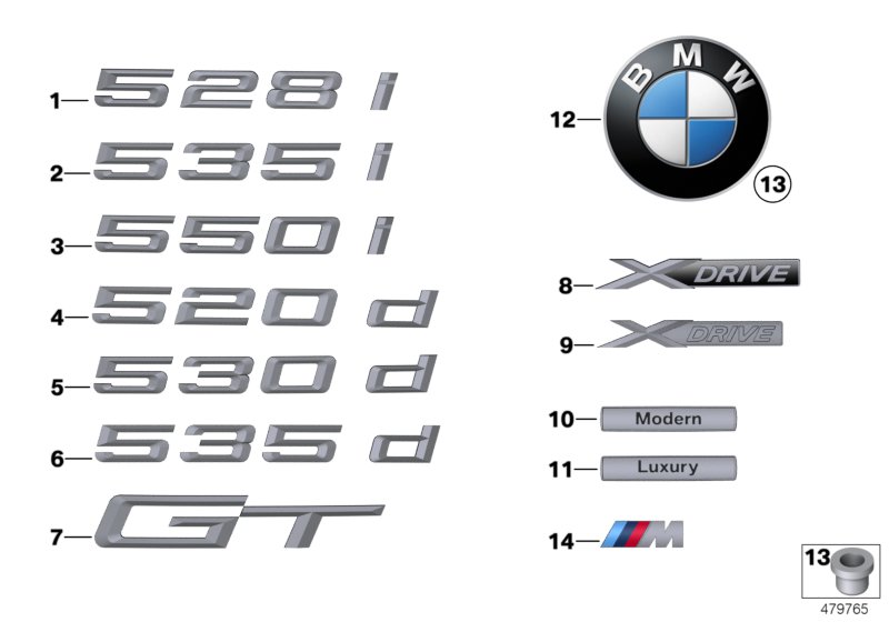 Genuine BMW 51147336450 F07 Emblem With Base (Inc. 550iX, 535dX & 535iX) | ML Performance UK Car Parts