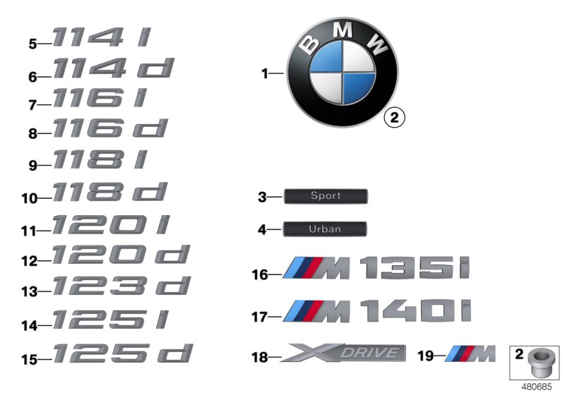 Genuine BMW 8060253 F21 F20 Emblem Adhered Rear (Inc. M135i) | ML Performance UK Car Parts