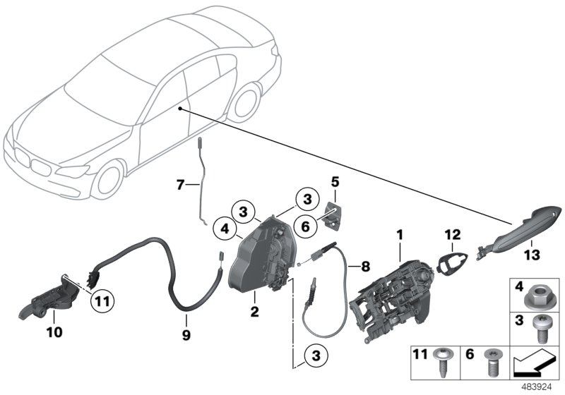 Genuine BMW 51217175734 F01 F04 F02 Bowden Cable, Door Opener, Front (Inc. 730i) | ML Performance UK Car Parts