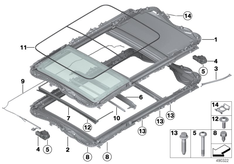 Genuine BMW 54107342867 F31 Panoramic Glass Roof, Electric EVERESTGRAU (Inc. 330iX, 340i & 318d) | ML Performance UK Car Parts