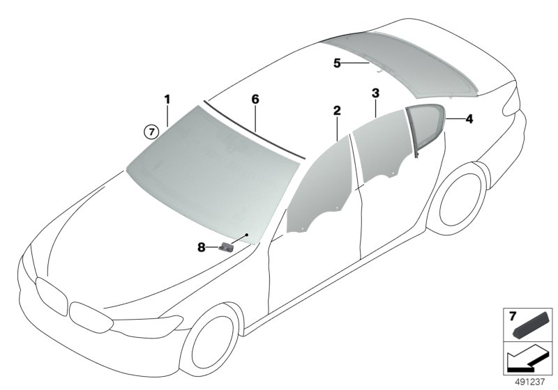 Genuine BMW 51337339456 G30 G31 F90 Side Window, Green, Door, Front Right ESG (Inc. 518d, 520d & M550dX) | ML Performance UK Car Parts