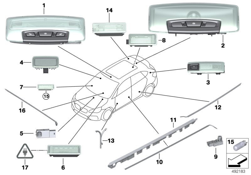 Genuine BMW 63319219497 F34 F46 F45 Interior Light, Front (Inc. 218i, 220d & 320i ed) | ML Performance UK Car Parts