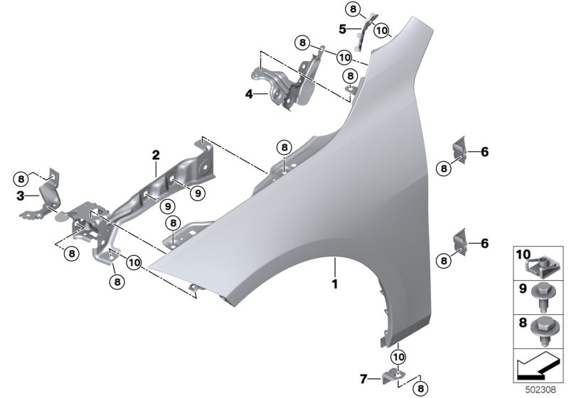 Genuine BMW 41008497232 F40 F44 Side Panel Bracket, Front Right 3 (Inc. 120dX, 118i & 228iX) | ML Performance UK Car Parts