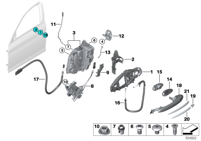 Genuine BMW 51217339444 G30 G31 F90 Bowden Cable, Door Opener, Front (Inc. 520i 1.6, 530i & M550dX) | ML Performance UK Car Parts