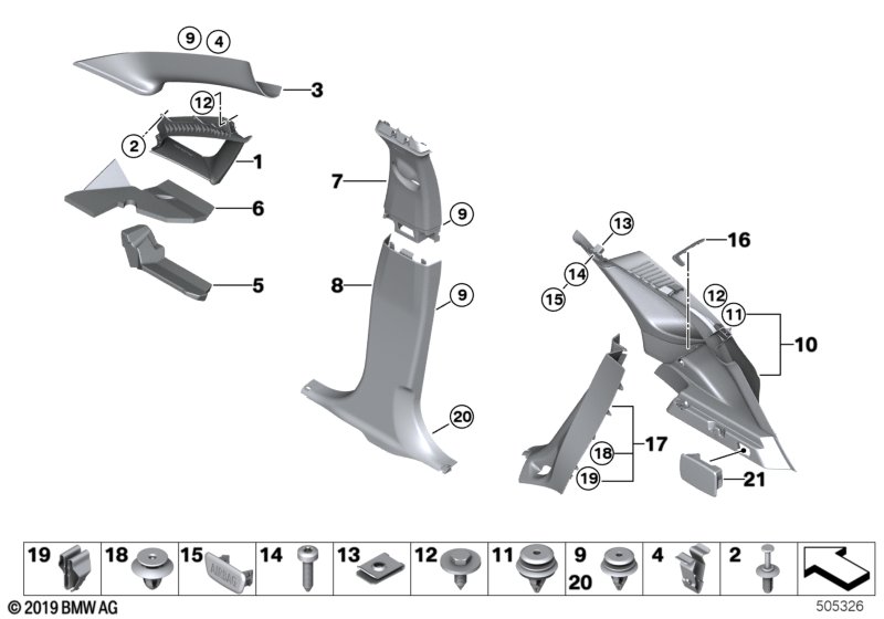 Genuine BMW 51437380003 Trim For C/D-Pillar, Left EVERESTGRAU (Inc. 220dX, 218d & 218i) | ML Performance UK Car Parts