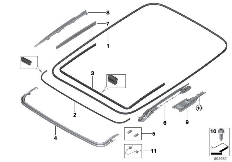 Genuine BMW 54107409144 Gasket, Sliding Roof Frame (Inc. 730Ld, 740iX & 750LiX) | ML Performance UK Car Parts