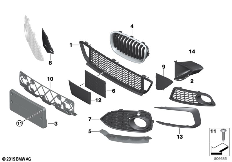 Genuine BMW 51138080313 F23 F22 Grille, Front, Left CERIUM GREY (Inc. M240iX, M235iX & M240i) | ML Performance UK Car Parts