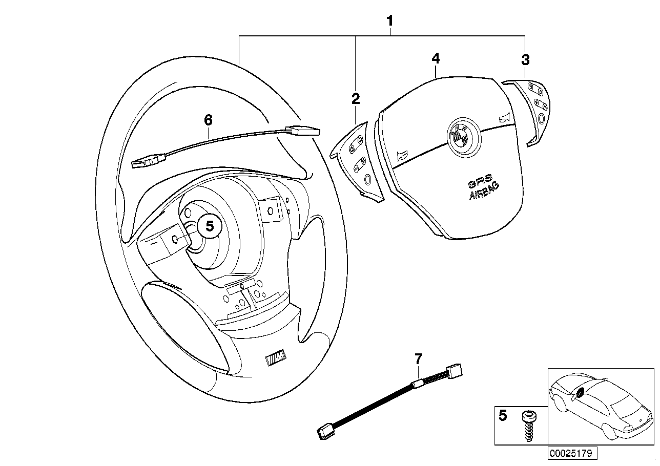 Genuine BMW 32342229103 E39 E38 M Sports Steer.-Wheel, Airbag, Leather D=379 mm (Inc. 750iL, 520i & 520d) | ML Performance UK Car Parts