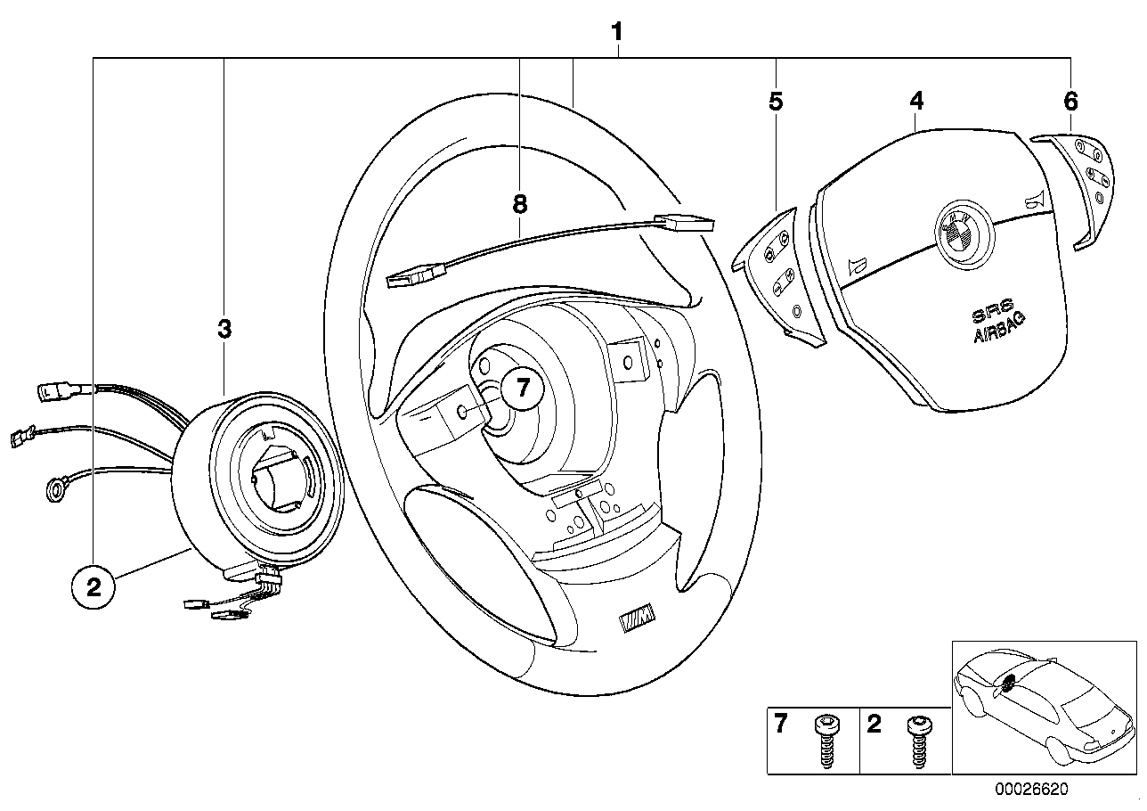 Genuine BMW 32342228671 E39 E38 M Sports Steer.-Wheel, Airbag, Leather D=385mm (Inc. 530d, 540iP & 535i) | ML Performance UK Car Parts