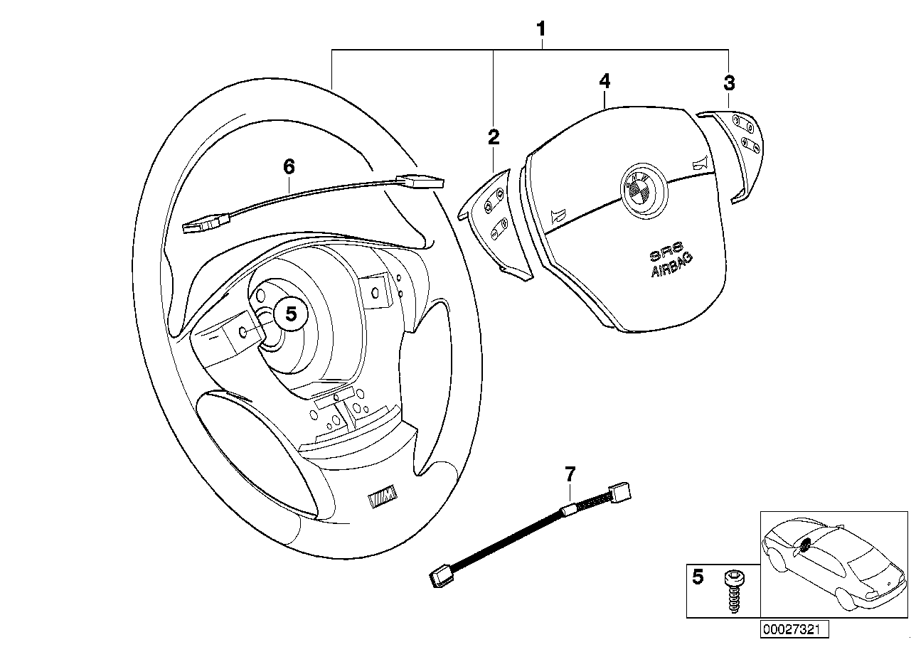 Genuine BMW 32342229102 E39 E38 M Sports Steer.-Wheel, Airbag, Leather D=379 mm (Inc. 520i, 728iL & 520d) | ML Performance UK Car Parts